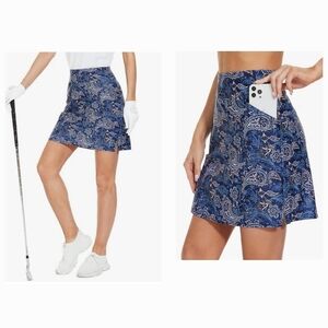 Moteepi Sapphire Blue Paisley Print Pickleball/Tennis Skirt/Skort Sz 2XL